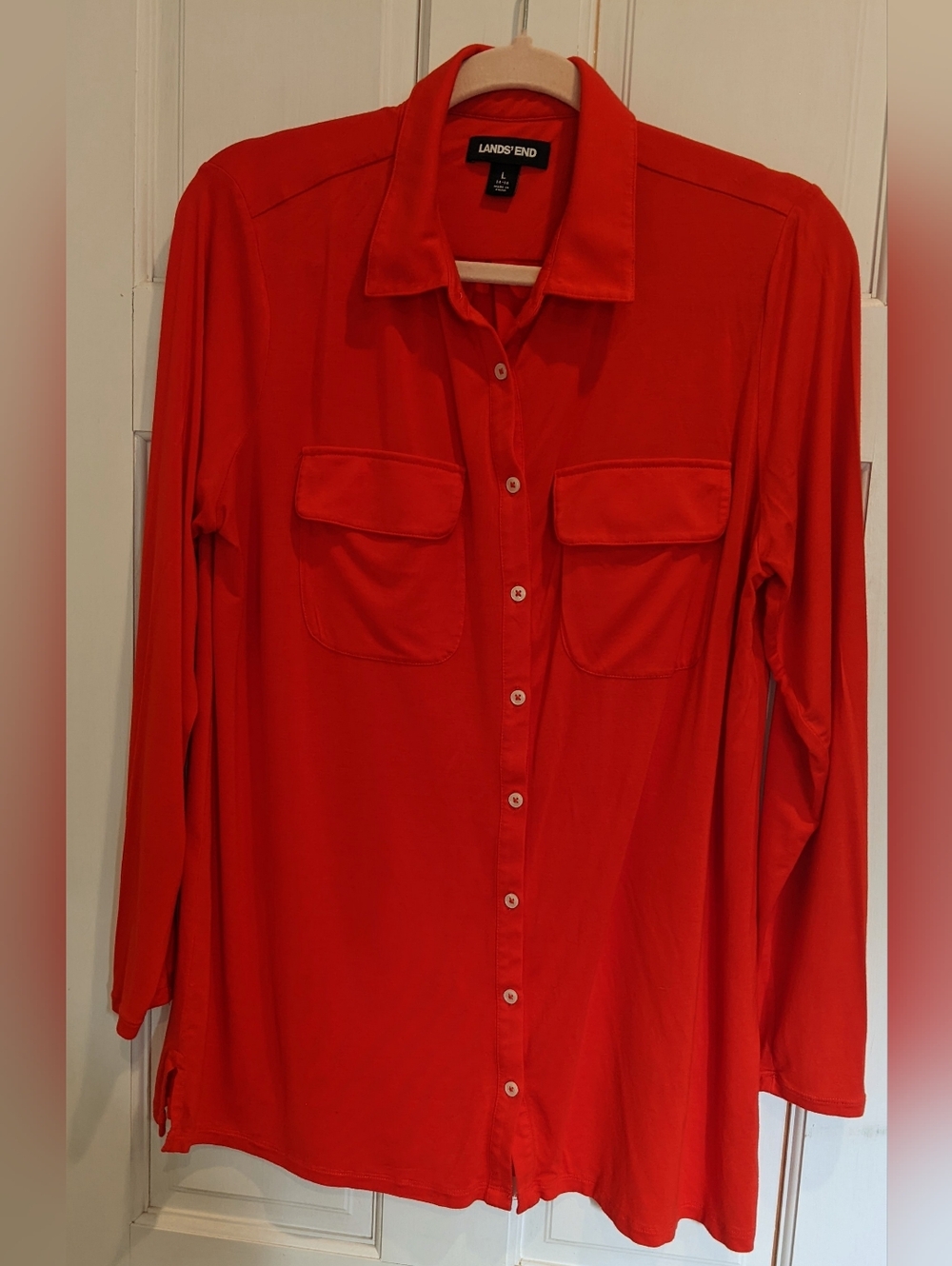 Lands' End Red Buttoned Long Sleeve Tunic Size Large 14/16